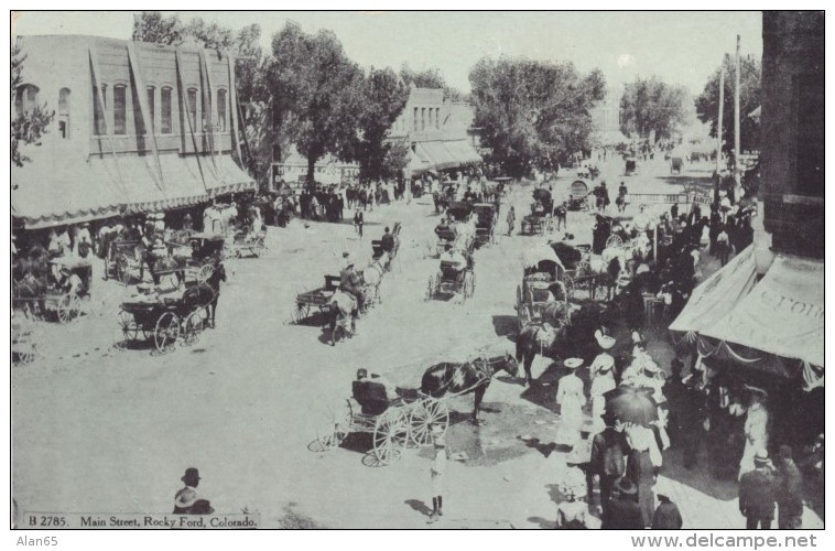 Rocky Ford Colorado, Animated Street Scene, Horse-drawn Carriages, 1900s Vintage Postcard - Altri & Non Classificati