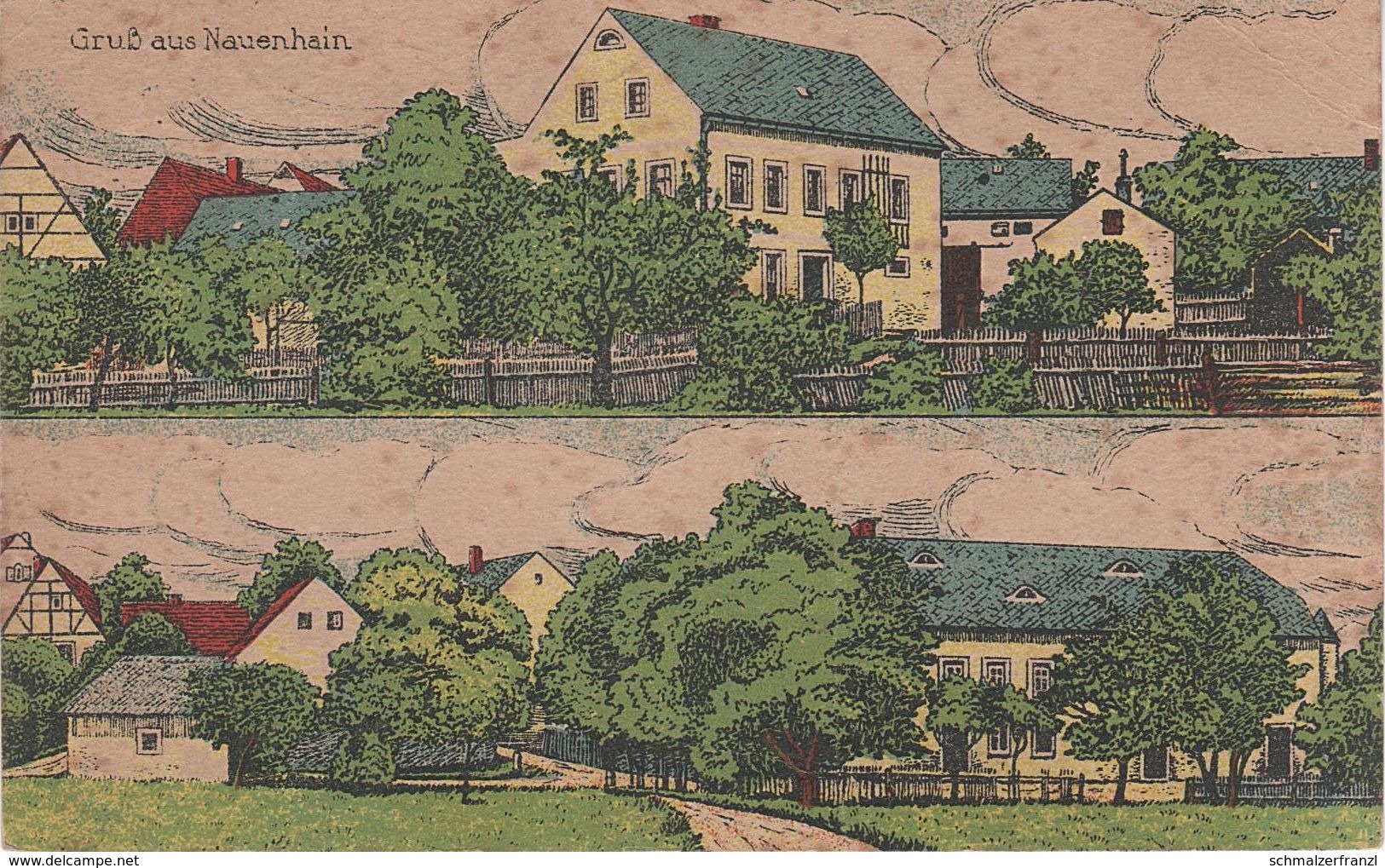 Litho AK Gruß Nauenhain Ortsansicht Schule Gasthaus ? A Geithain Colditz Rochlitz Tautenhain Leupahn Lausick Königsfeld - Geithain