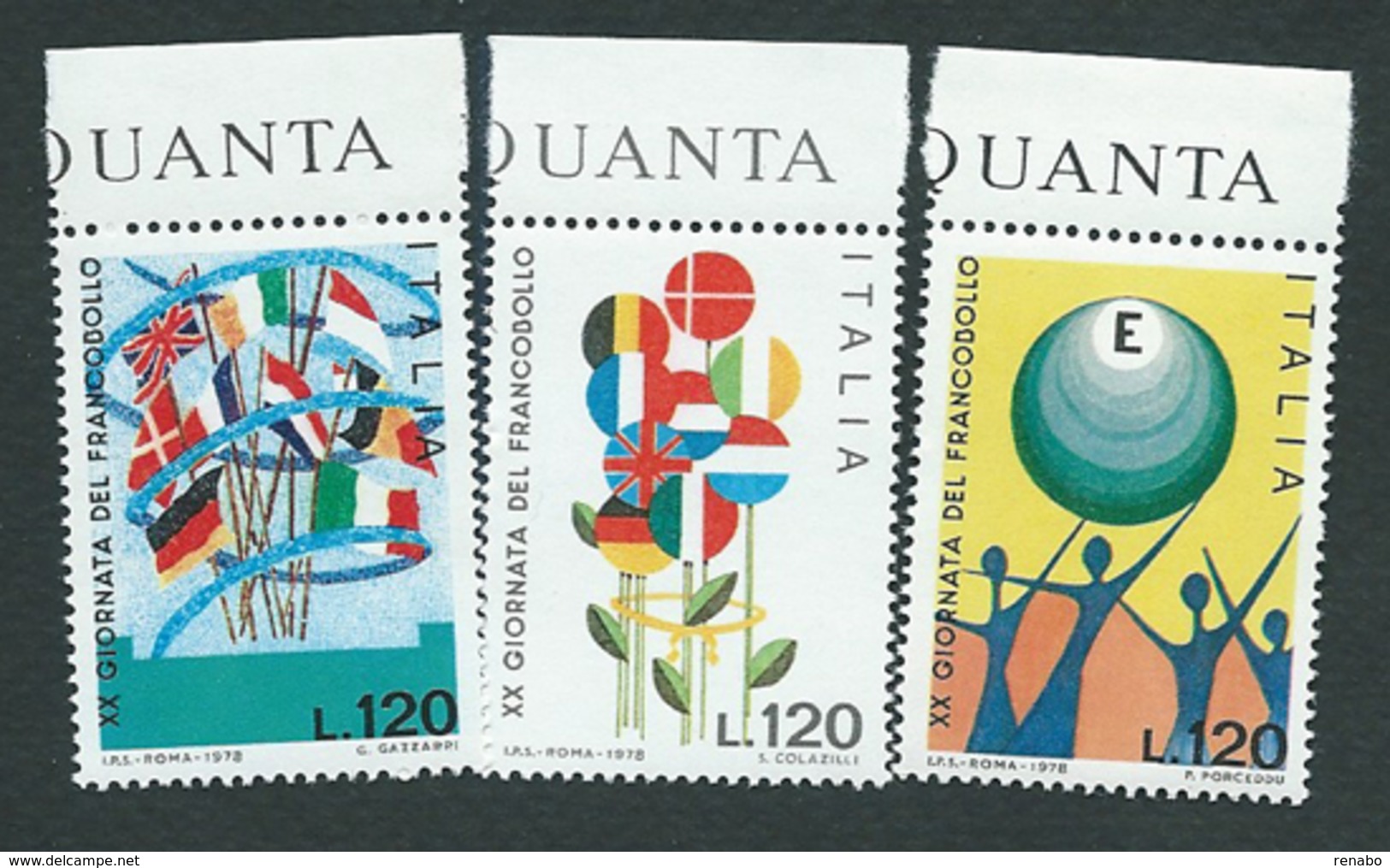 Italia, Italy 1978; Bandiere, Flags ; Disegni Di Bambini,  Drawings By Kids. Serie Completa Di Bordo Superiore. - Stamps