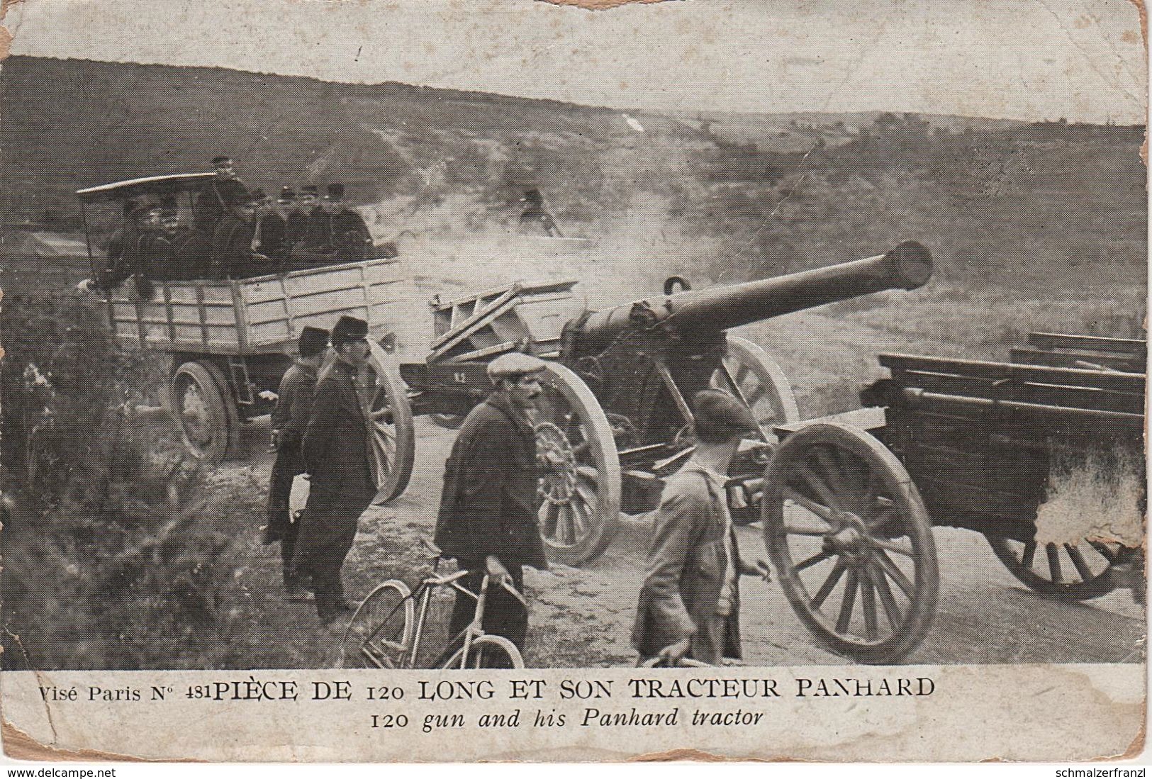 CPA AK Pièce 120 Long Et Son Tracteur Panhard Gun Canon Guerre WW1 Militaria Cachet Militaire Militär Belgique Belgium - Equipment