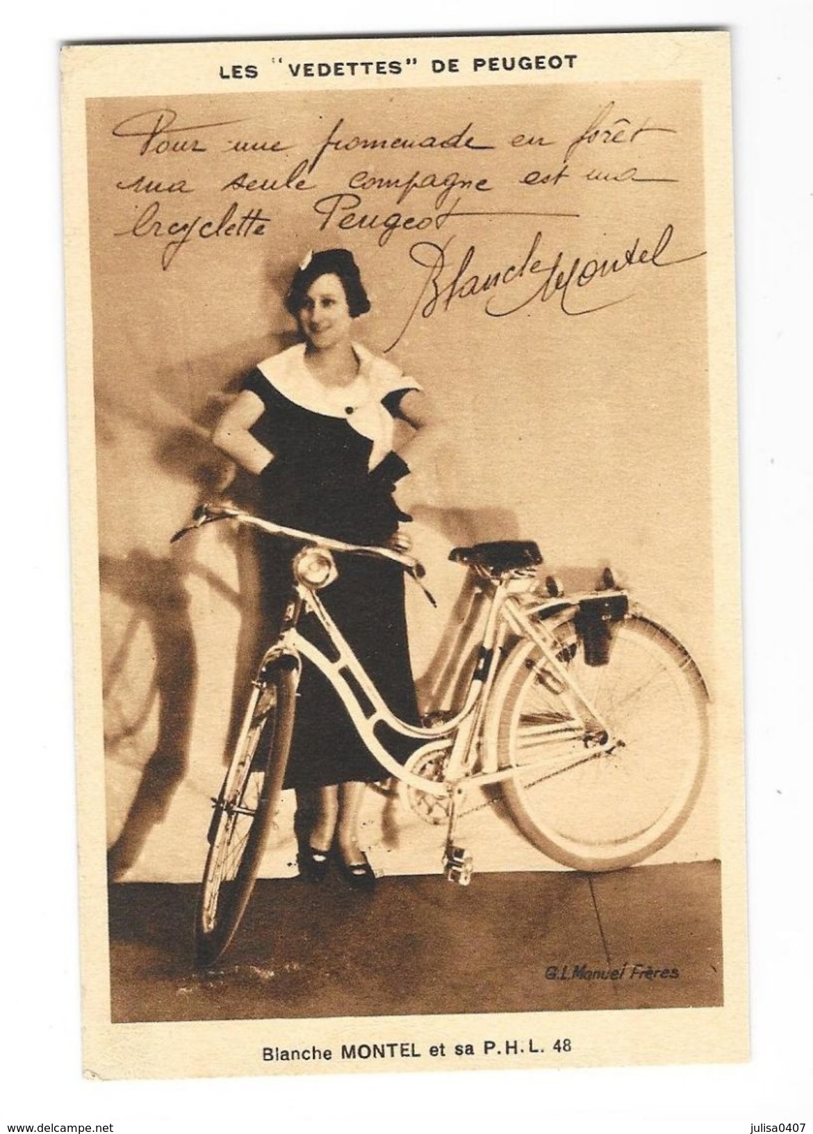BICYCLETTE PEUGEOT PHL 48 Carte Publicitaire Blanche Montel - Cycling