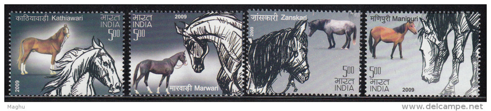 India MNH 2009,  Set Of 4, Horses, Animal Horse, - Ungebraucht