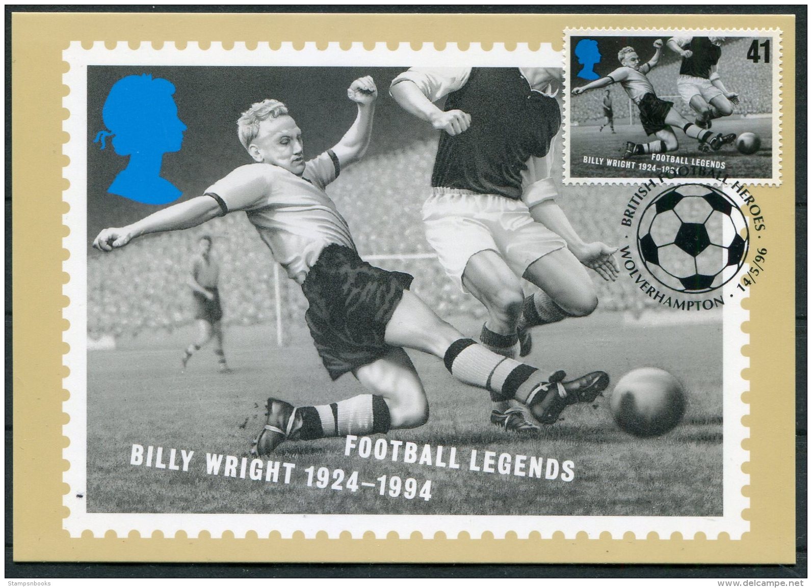 1996 GB Football Maxicard Billy Wright Wolverhampton /Wolves - Covers & Documents