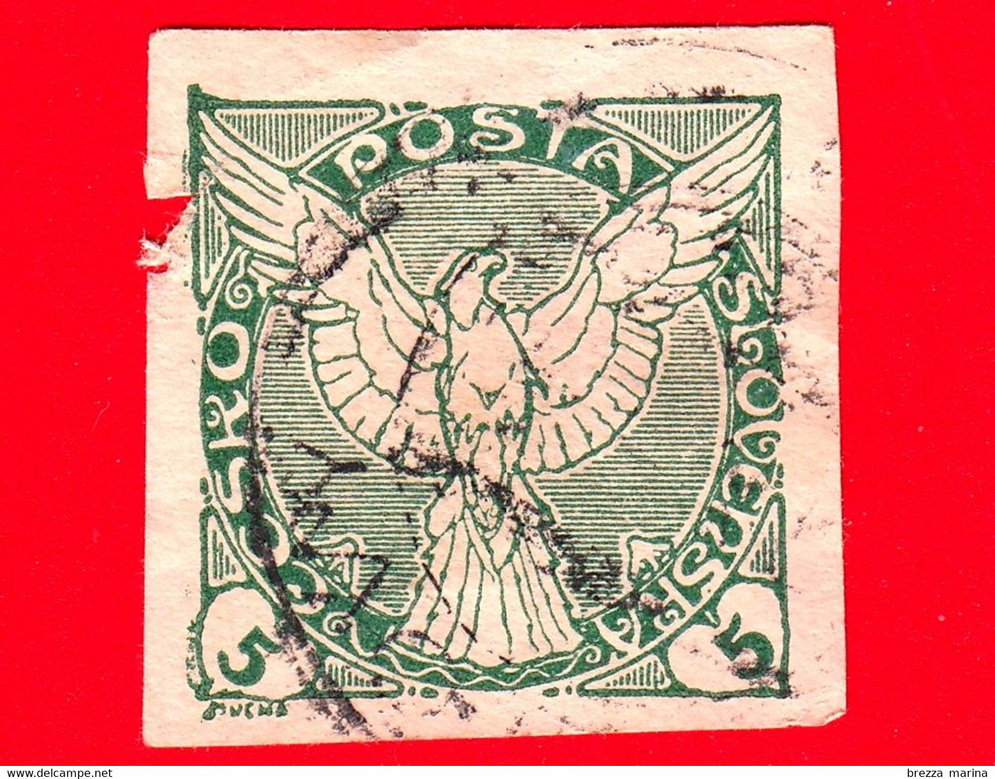 CECOSLOVACCHIA - Usato - 1920 - Francobolli Giornale Animali Stilizzati - Uccelli Rapaci - Falchi - 5 - Newspaper Stamps