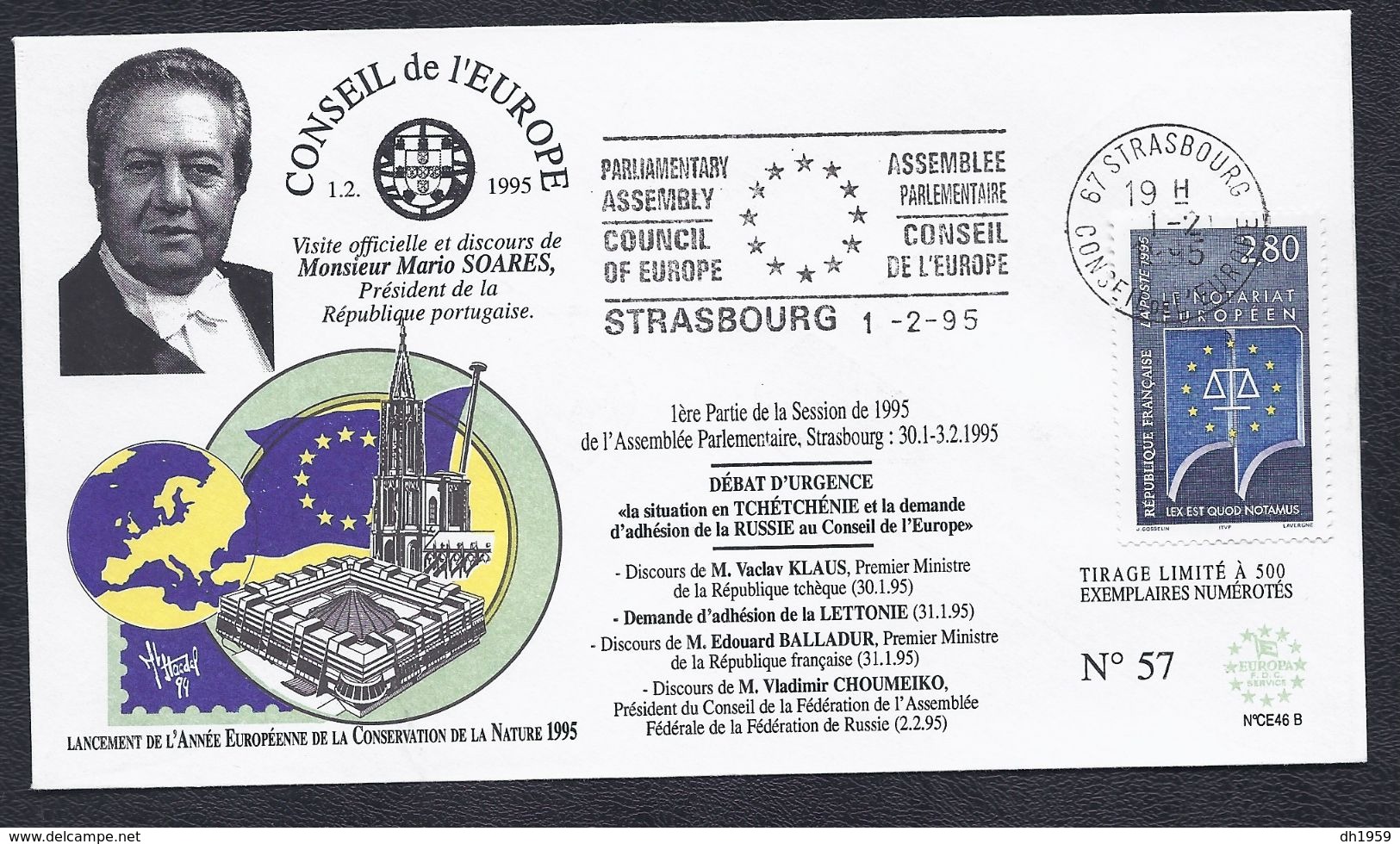 1.2.95 MARIO SOARES PRESIDENT PORTUGAL TCHETCHENIE ADHESION RUSSIE CHOUMEIKO VACLAV DEMANDE LETTONIE CONSEIL EUROPE - Lettres & Documents