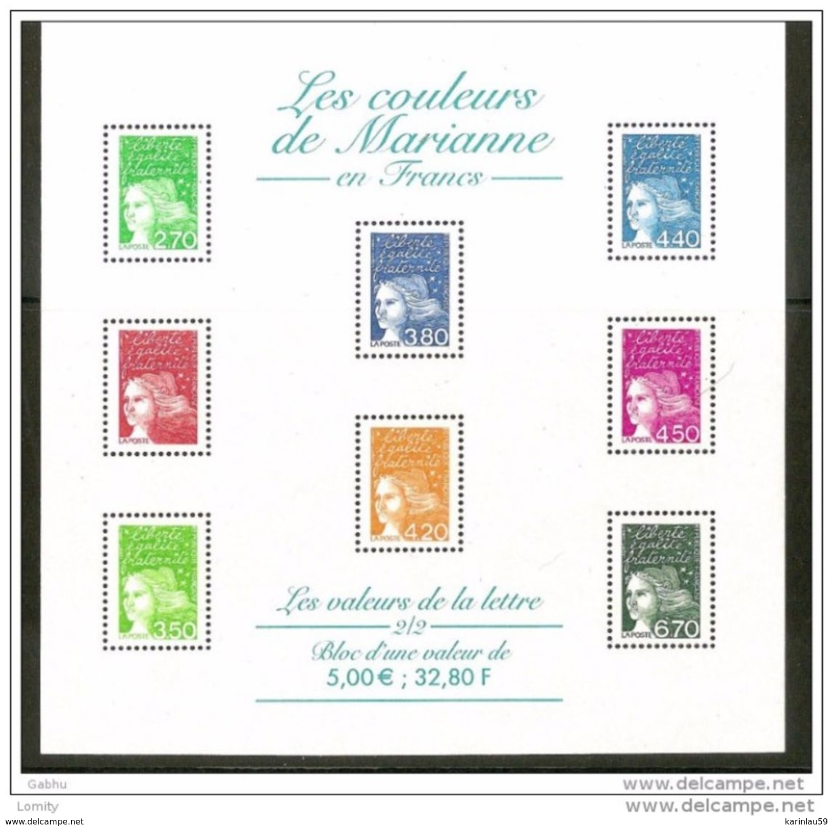 France Bloc Feuillet Neuf Luxe ** 2001 N° 42 Les Couleurs De Marianne De Luquet - Mint/Hinged