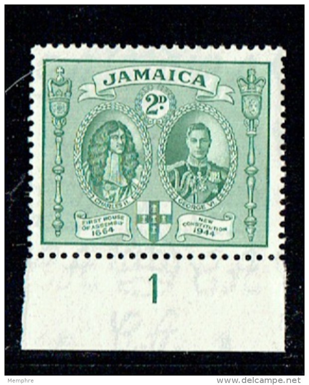 1945  Self Government Perf. Change SG  135a Plate Number  UM - Jamaica (...-1961)