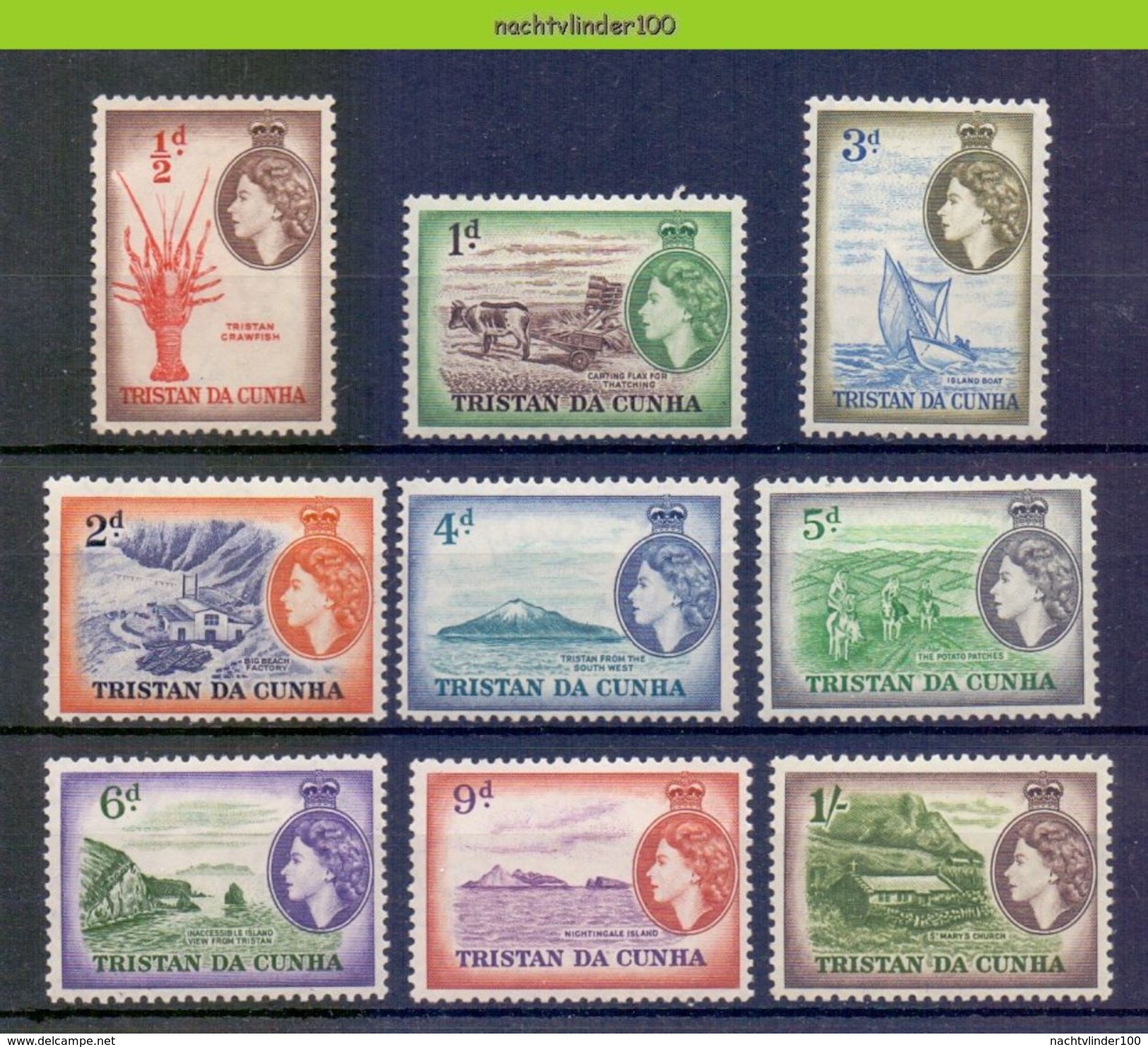 Nbm0647 FAUNA KOE EZEL BOOT FABRIEK KERK CRAWFISH COW BOAT MOUNTAIN FACTORY CHURCH DONKEYS TRISTAN DA CUNHA 1954 ONG/MH - Tristan Da Cunha