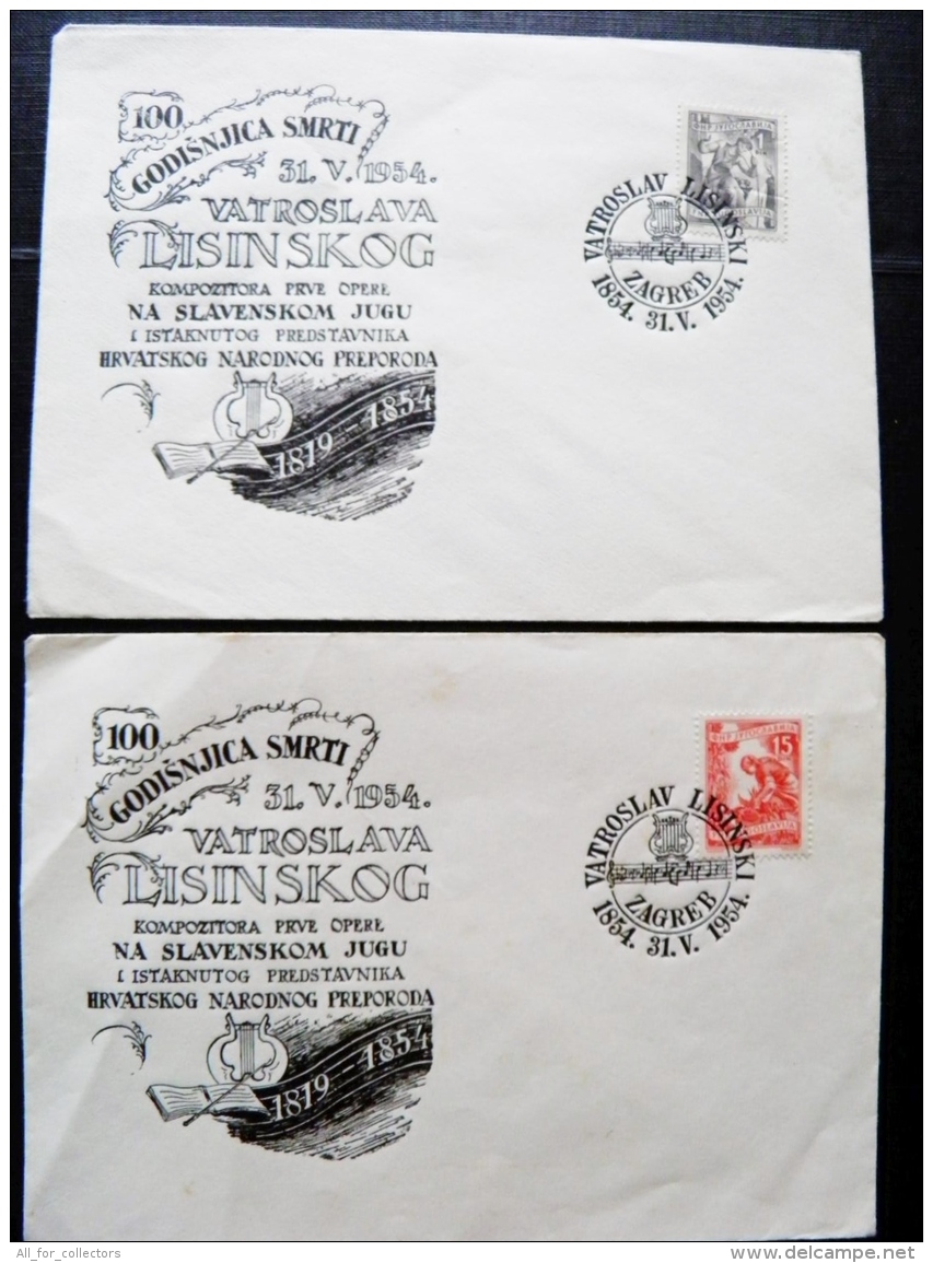 2 Covers From Yugoslavia Croatia 1954 Special Cancel Zagreb Music Vatroslav Lisinski Composer - Covers & Documents