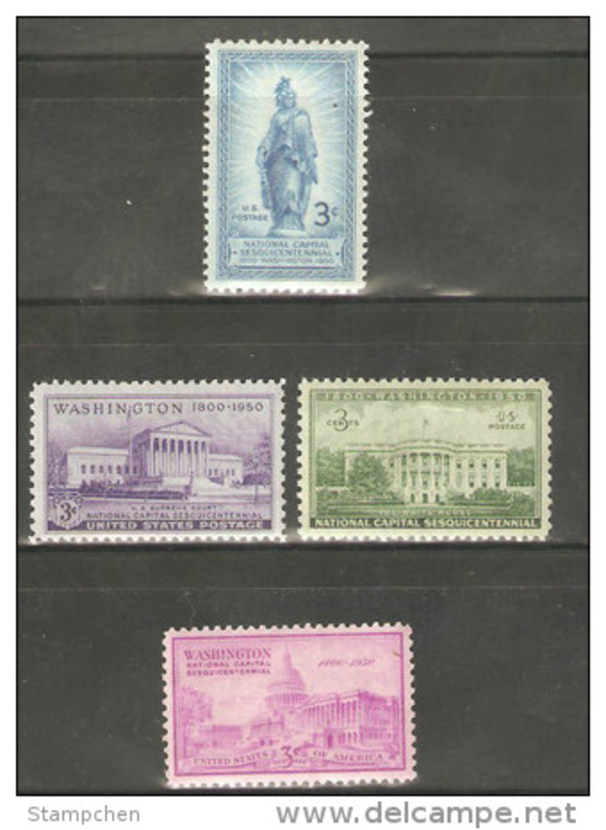 1950 USA National Capitol Sesquicentennial Stamps Sc#989-92 Statue Architecture - Unused Stamps