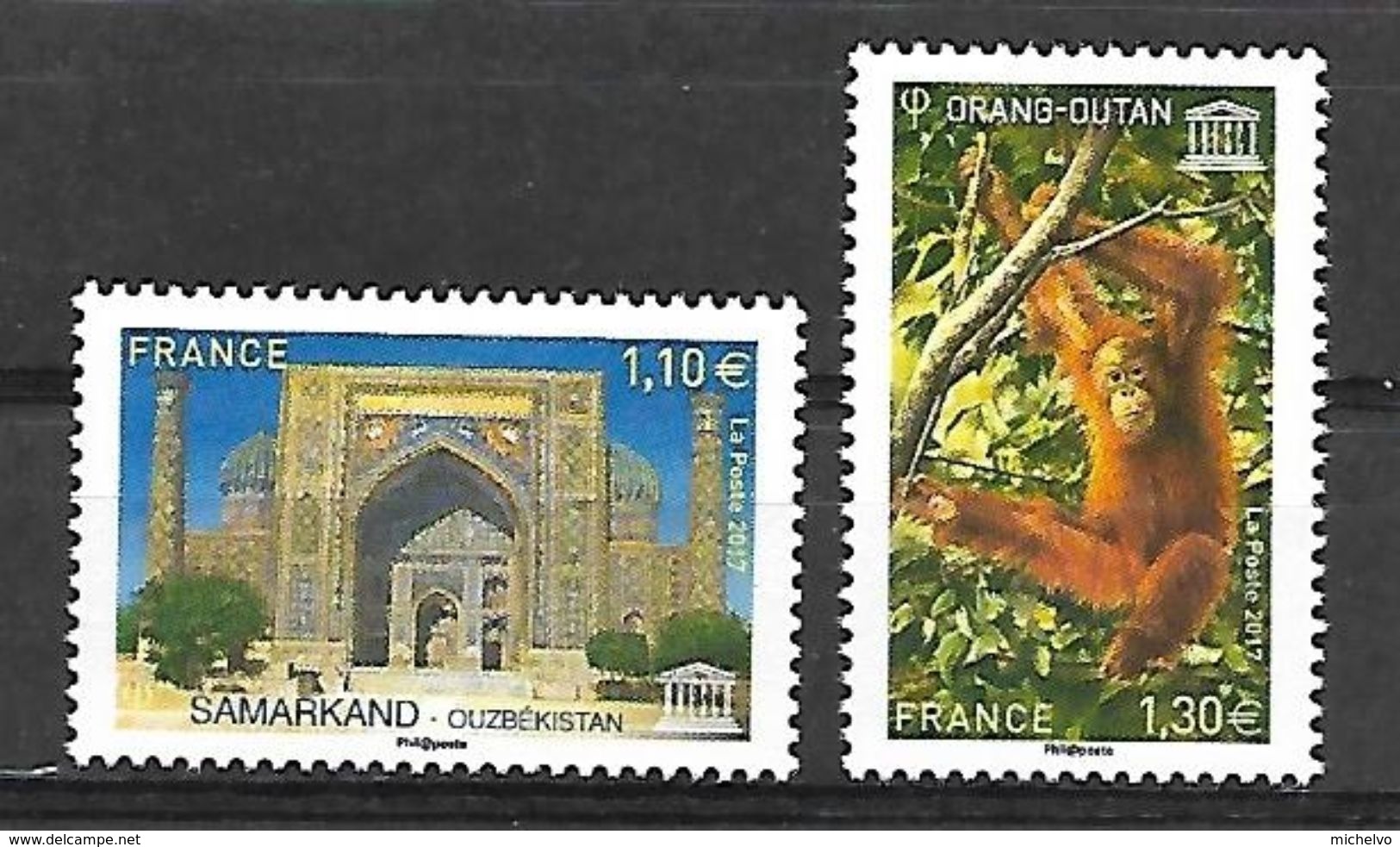 France 2017 -  Samarkand Et Ousbékistan Et Ourang-Outan (UNESCO) 2 Timbres De Service - Nuevos