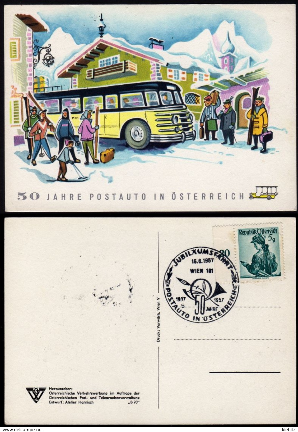 ÖSTERREICH 1957 - Jubiläumsfahrt 50 J. Postauto In Österreich - Sonderstempelkarte - Post