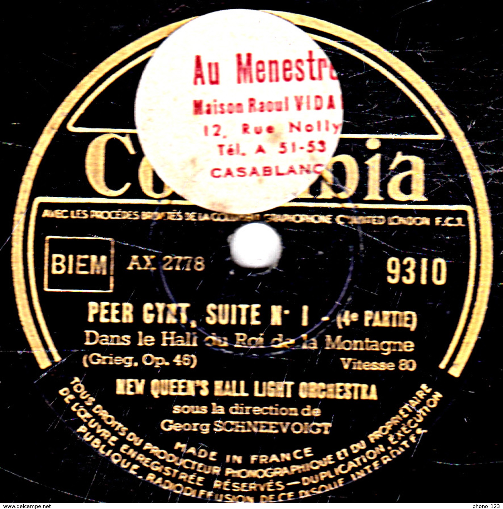 78 T - 30 Cm. - état B - NEW QUEEN'S HALL LIGHT ORCHESTRA - PEER GYNT, SUITE N°1  3e Et 4e Parties - 78 Rpm - Schellackplatten