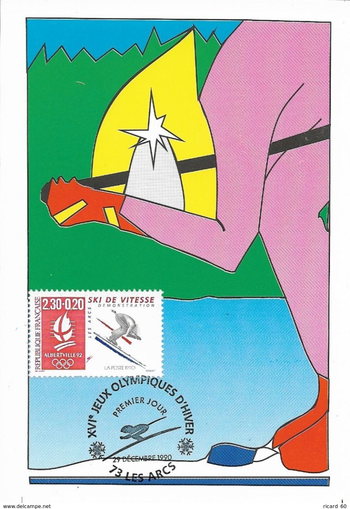 Carte Maximum Fdc, France, Jeux Olympiques Albertville,  Ski De Vitesse, 29/12/90 Les Arcs,n°2675 - 1940-1949
