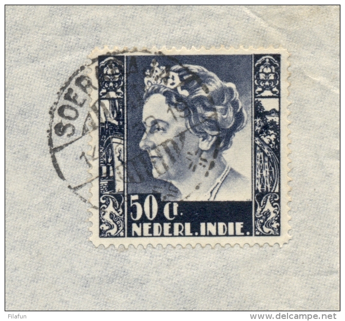 Nederlands Indië - 1939 - 50 Cent Wilhelmina Type Kreisler, Enkelfrankering Op LP-cover Naar Minnesota / USA - Nederlands-Indië