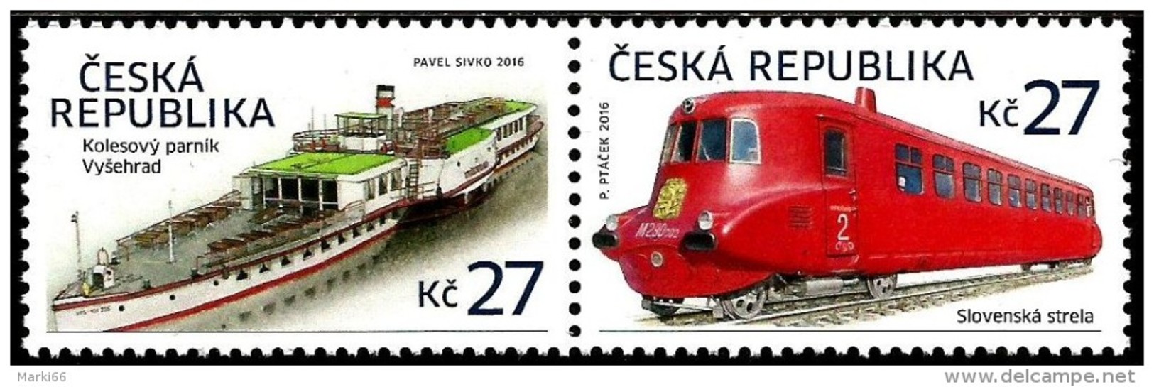 Czech Republic - 2016 - Historical Vehicles - Paddle Steamer Vysehrad And Slovenska Strela Train - Mint Stamp Set - Neufs