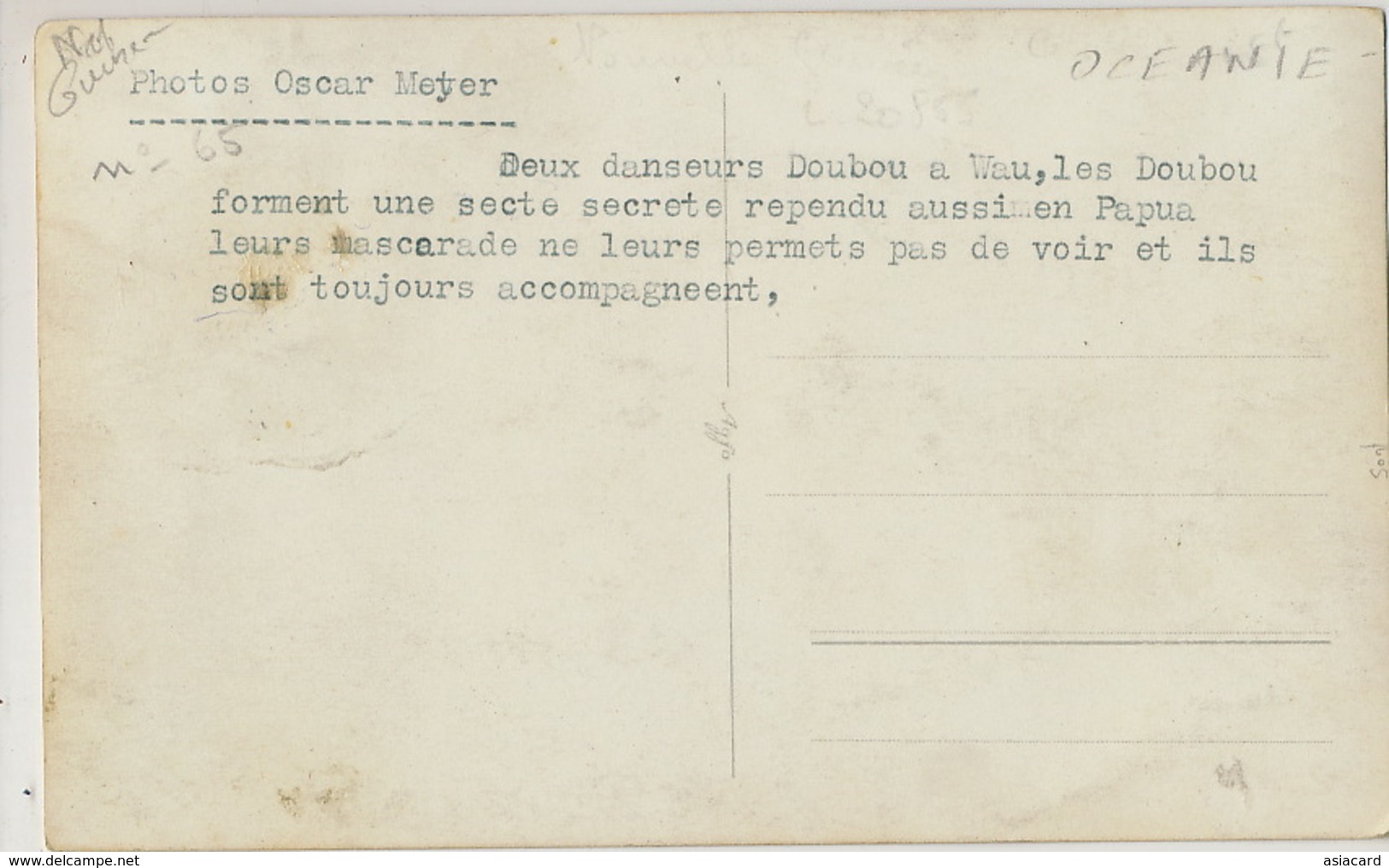 Real Photo Oscar Meyer Secte Secrete Danseurs Doubou à Wau Stamp New Guinea - Papouasie-Nouvelle-Guinée