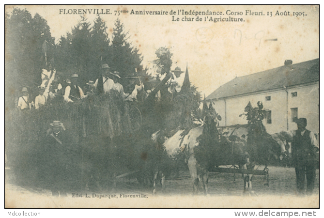 BE FLORENVILLE / 75ème Anniversaire De L'Indépendance Cordo Fleuri3 13 Août 1905 Le Char De L'agriculture / - Florenville