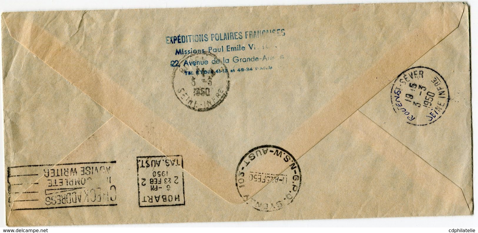 T.A.A.F LETTRE RECOMMANDEE  AFFRANCHIE AVEC LE PA 1 AVEC CACHET EXPEDITION ANTARCTIQUE FRANCAISE 1948-1950 +............ - ...-1955 Préphilatélie