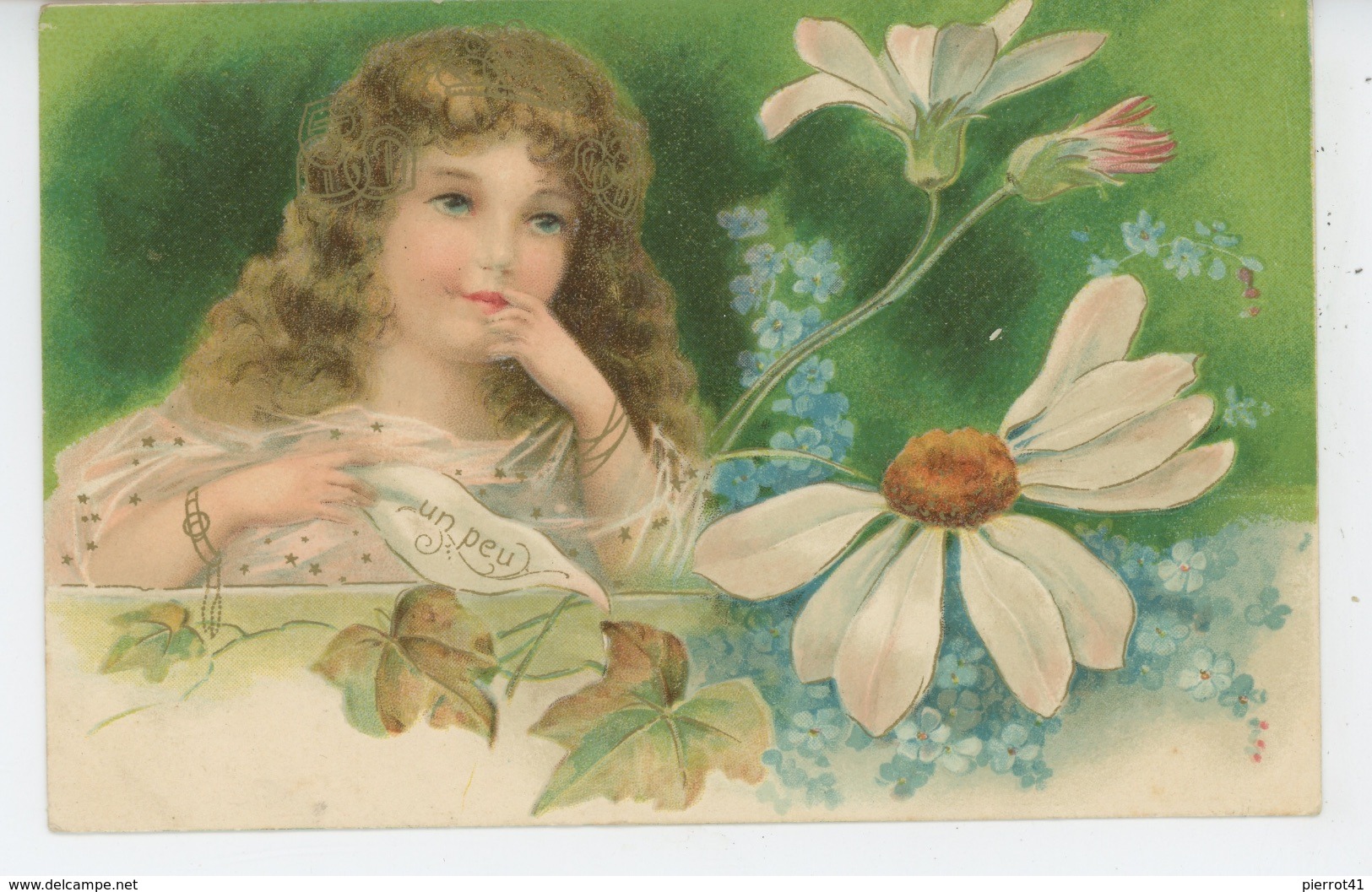 ENFANTS - LITTLE GIRL - MAEDCHEN - Jolie Carte Fantaisie Gaufrée Fillette Et Marguerite "Un Peu..." (embossed PC ) - Children's Drawings