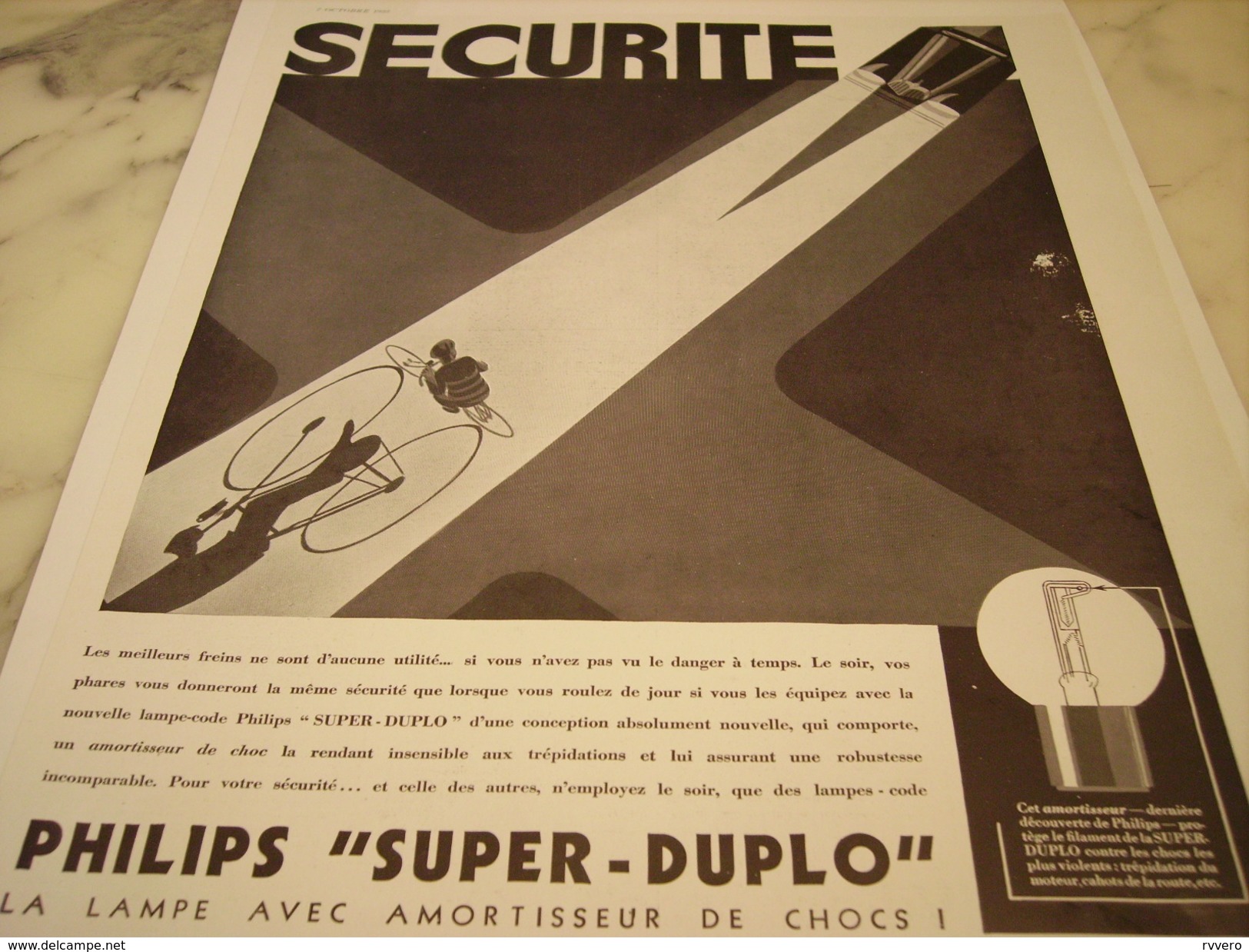 ANCIENNE ANCIENNE PUBLICITE PHILIPS SECURITE SUPER DUPLO  1933 - Other & Unclassified