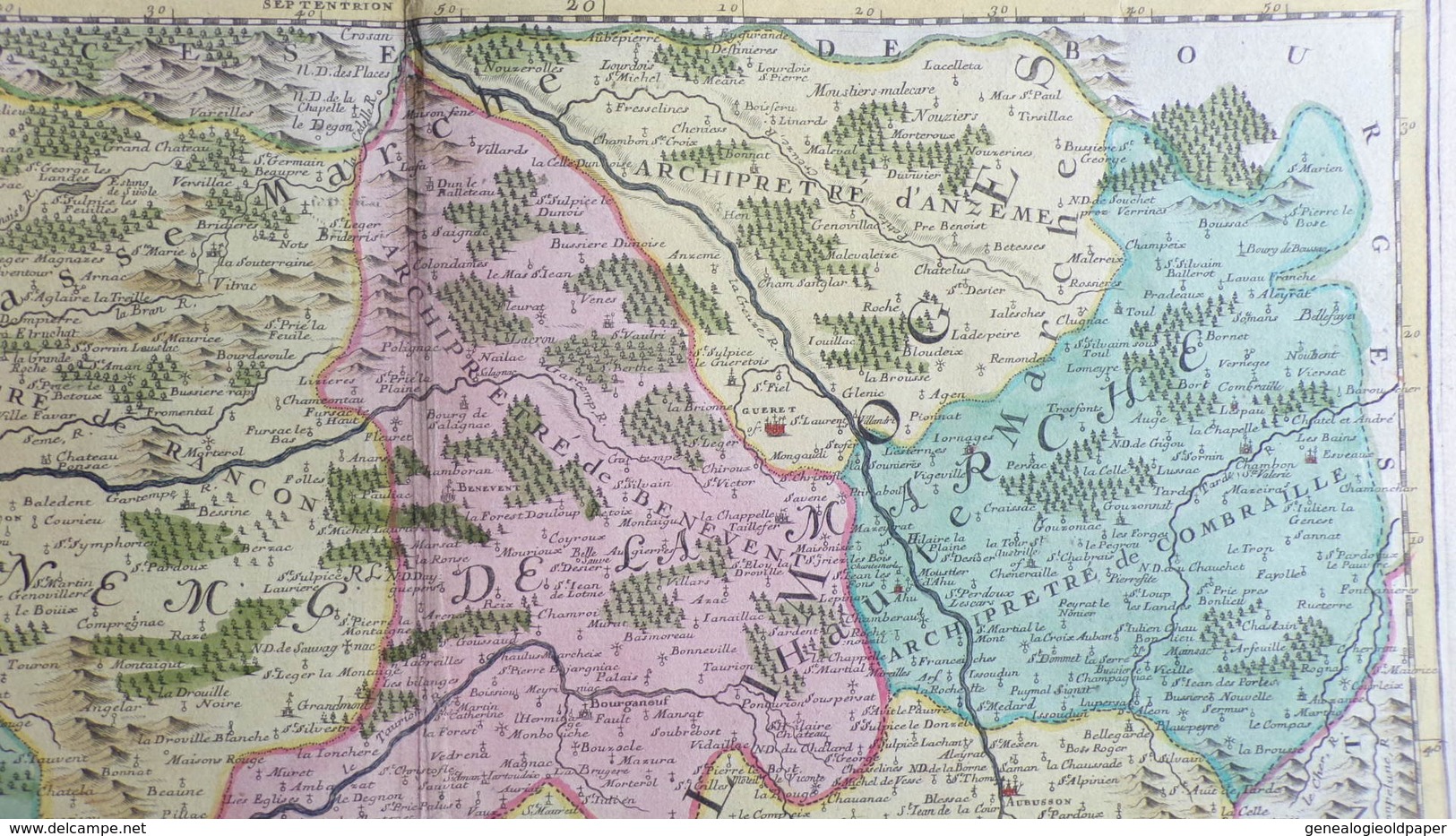 AFFICHE -CARTE ORIGINALE GEOGRAPHIQUE DIOCESE LIMOGES-1742- A MONSEIGNEUR ANTOINE DE CHARPIN DE GENETINES- ABBE PIPERAC - Topographische Karten