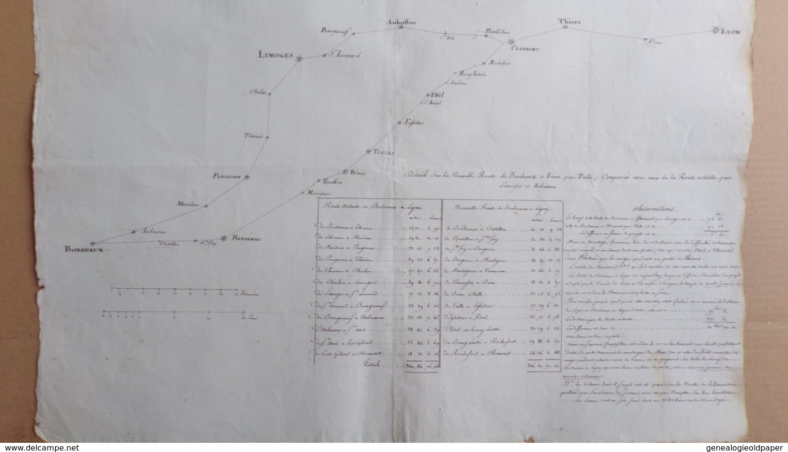 33-24-19-87-23-63-03-42-69-CARTE 18 EME NOUVELLE ROUTE BORDEAUX LYON PAR TULLE-LIMOGES-CLERMONT-THIERS-BRIVE-THIVIERS- - Wegenkaarten