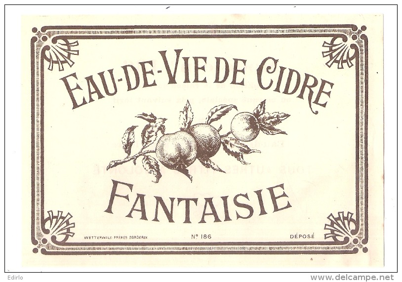 étiquette  - Eau De Vie De Cidre - Dorure  - Modele Imprimeur 186 (explication Dos) 2petits Clairs - - Whisky