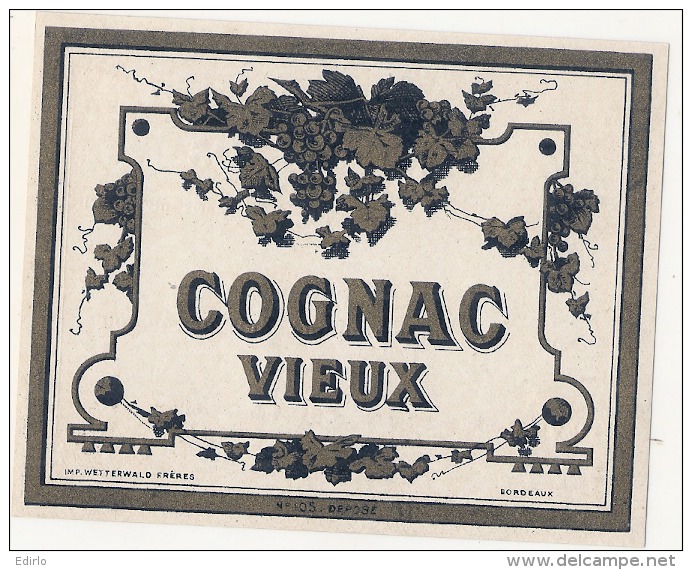 étiquette  - COGNAC VIEUX   - Modele Imprimeur 105 (explications Imprimeur Dos)(4pts Colle) - Whisky