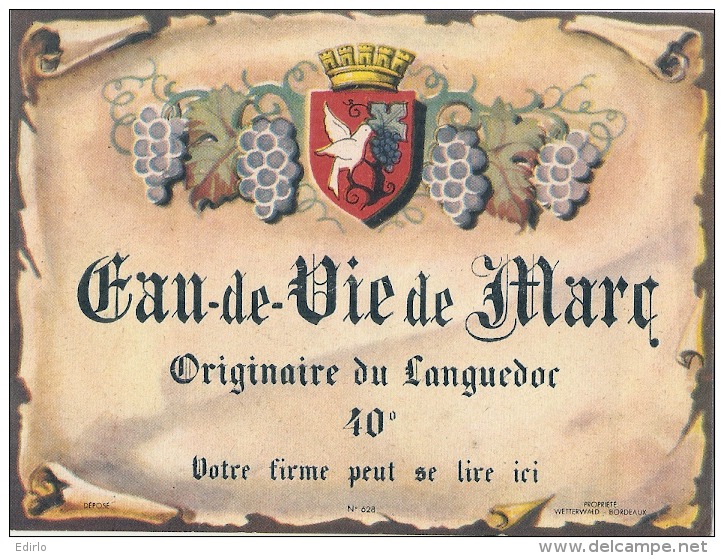 étiquette  - Imprimeur Eau De Vie De Marc Du Languedoc - Whisky