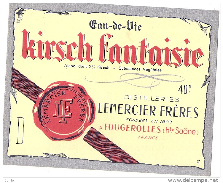 étiquette  - Kirsch Fantaisie - LEMERCIER Fougerolles - Whisky