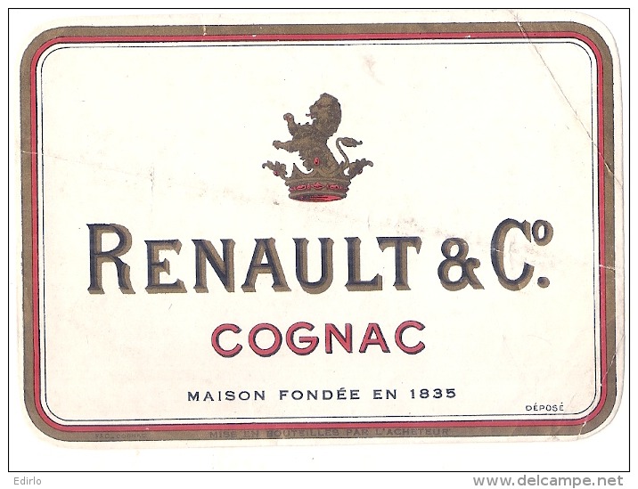 étiquette  - COGNAC  Renault Et Compagnie - PLIS - Whisky
