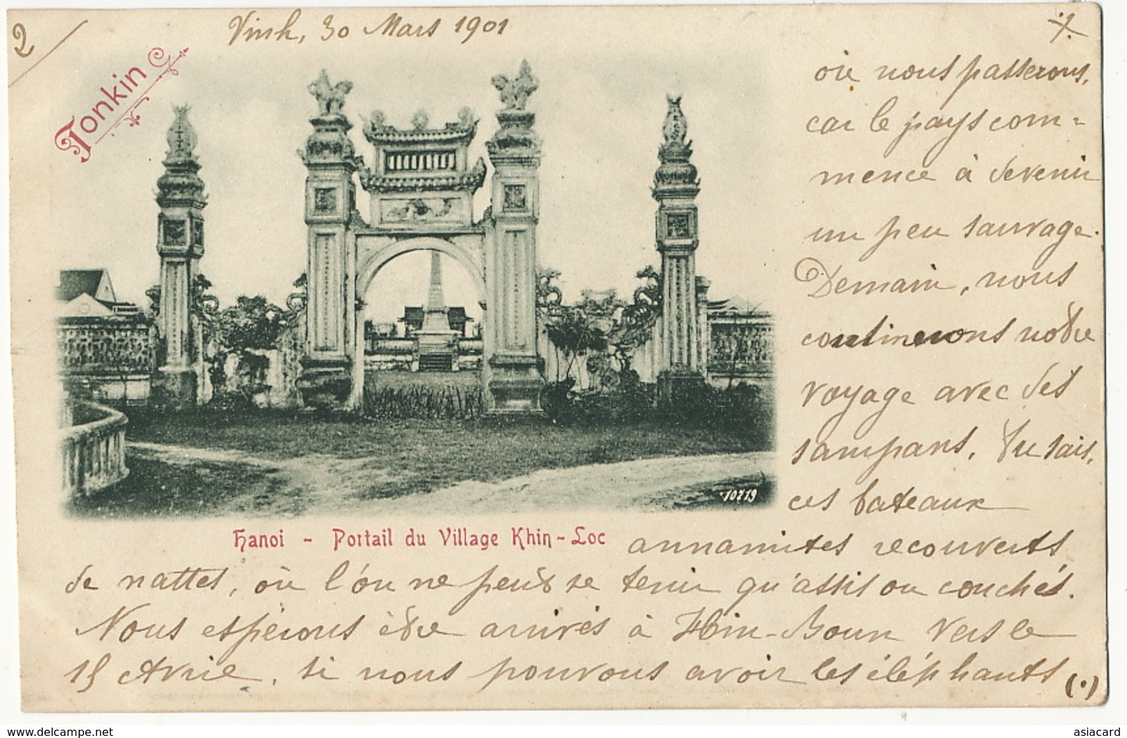 Hanoi Portail Village Khin Loc Ecrite De Vinh 1901 Voyage Vers Hin Boun Laos à Elephant - Laos