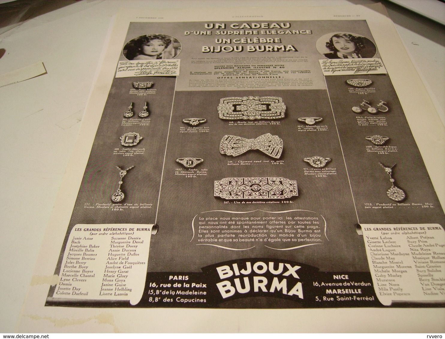 ANCIENNE PUBLICITE BIJOU BURMA MISTINGUETTE 1938 - Autres & Non Classés