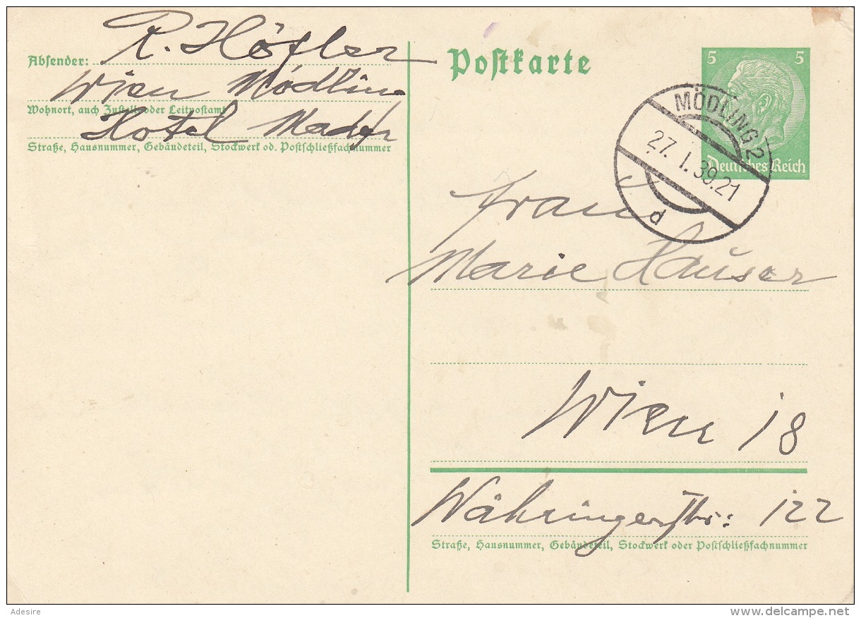 DEUTSCHES REICH 1939 - 5 Pfg Ganzsache Auf Pk Gel. Mödling &gt; Wien - Briefe U. Dokumente