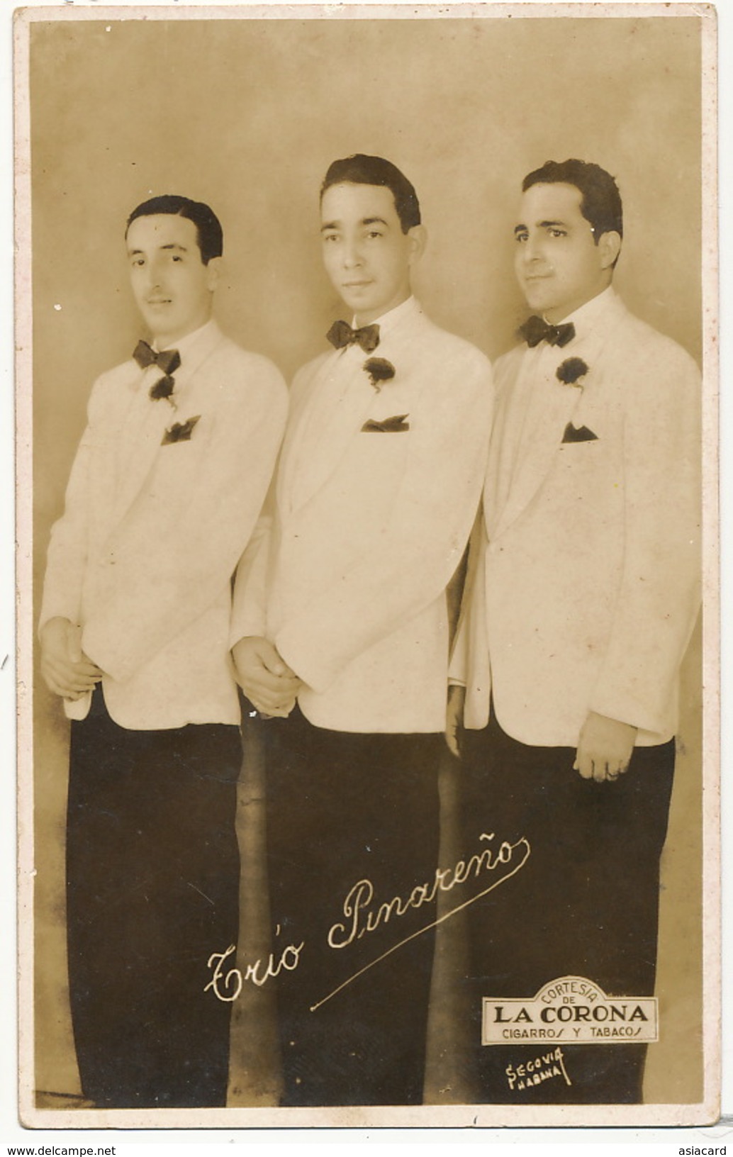 Real Photo Trio Pinareno Pinar Del Rio Propaganda La Corona Cigarros Y Tabacos - Cuba