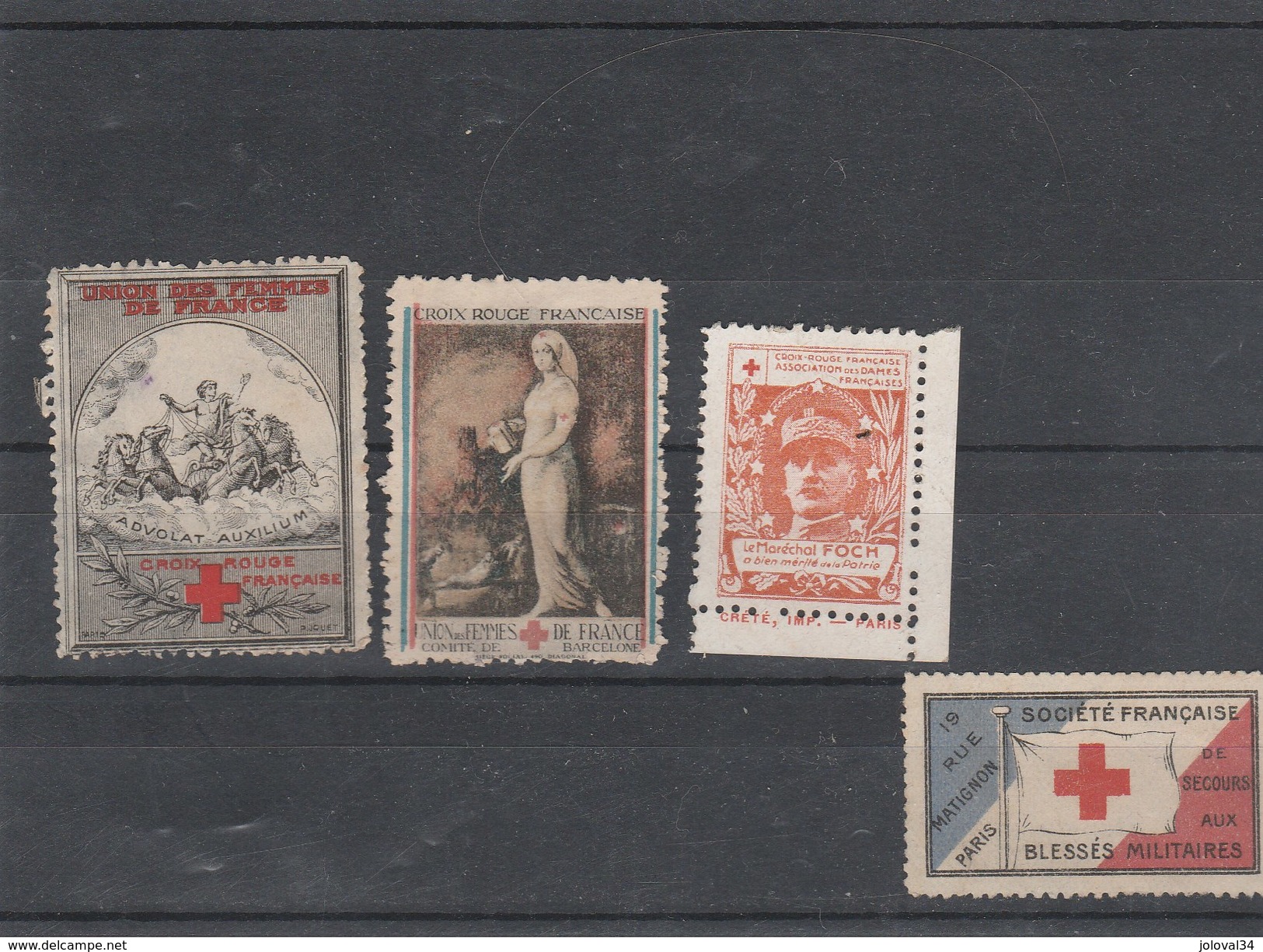 Lot 4 Timbres Vignettes CROIX ROUGE - Croix Rouge