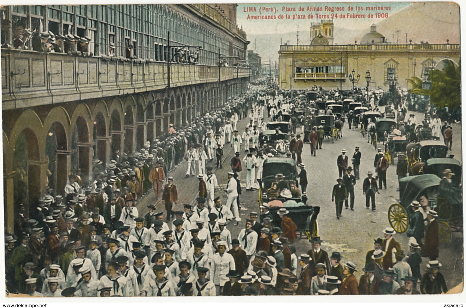 Lima Regreso De Los Marineros Americanos De La La Plaza De Toros 24/2/1908 Corrida Torero American Marines Edit Polack - Pérou