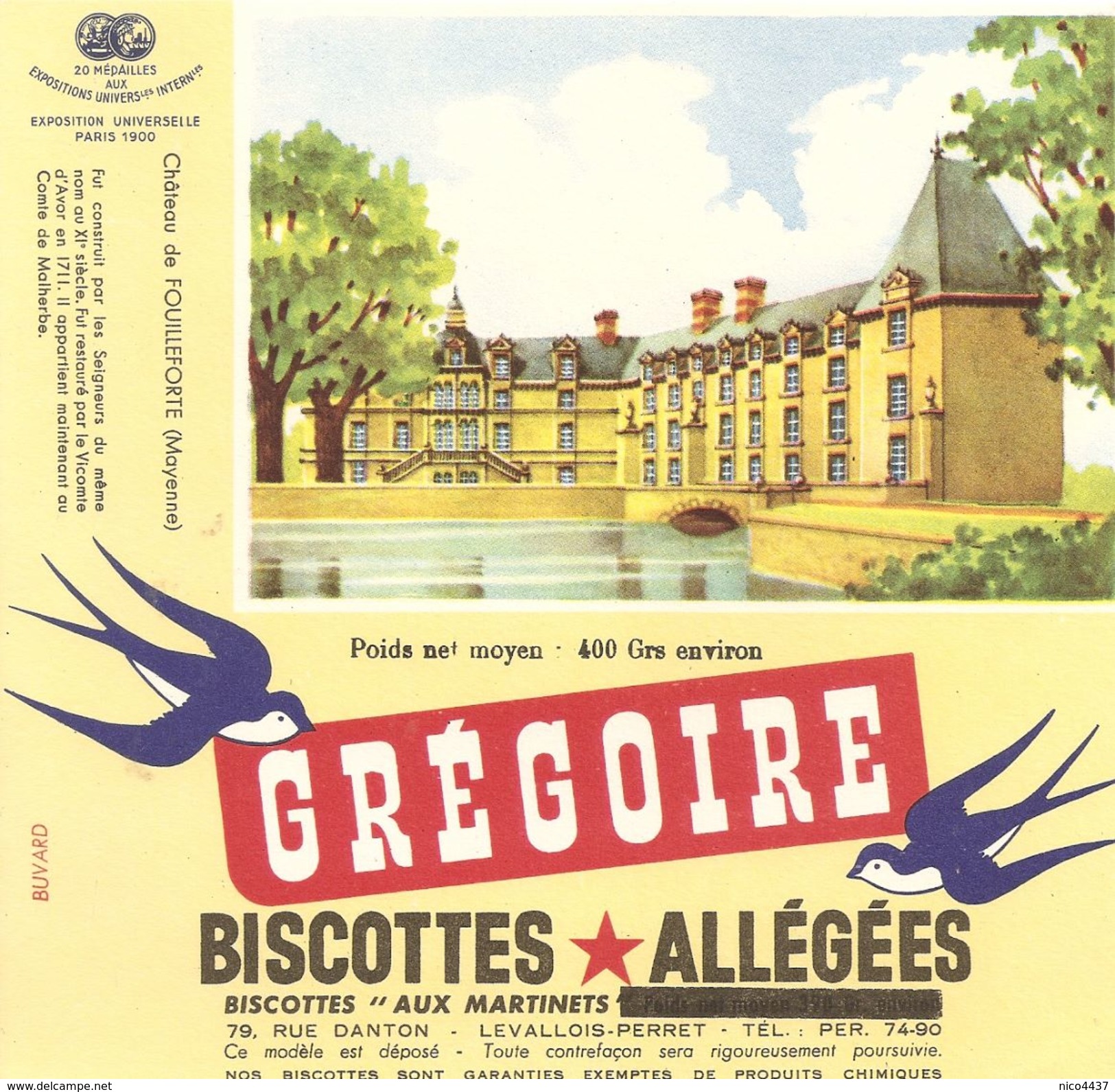 Buvard Biscottes Gregoire Chateau Fe Fouilleforte Mayenne - Biscottes