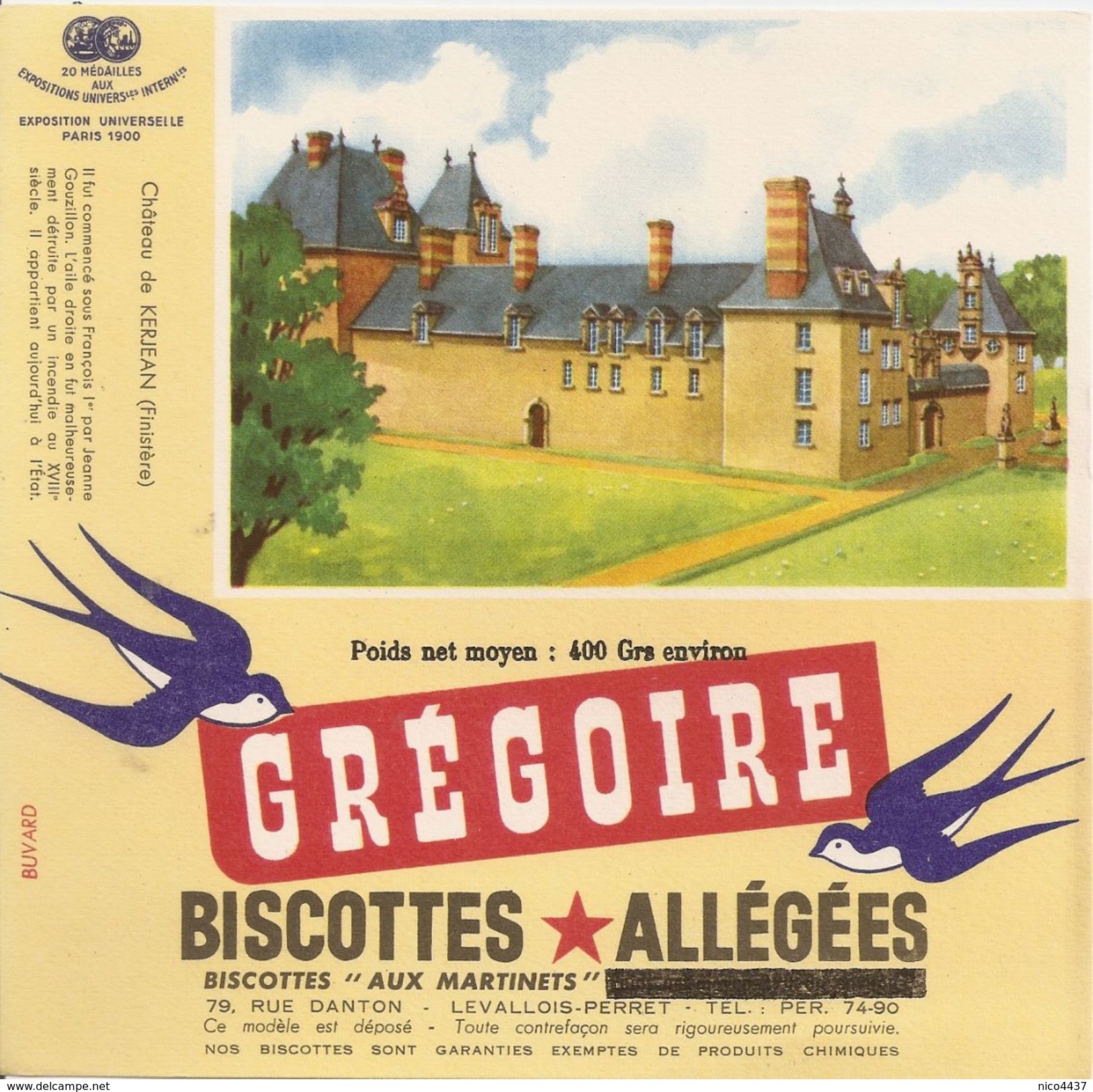 Buvard Biscottes Gregoire Chateau De  Kerjean Finistere - Biscottes