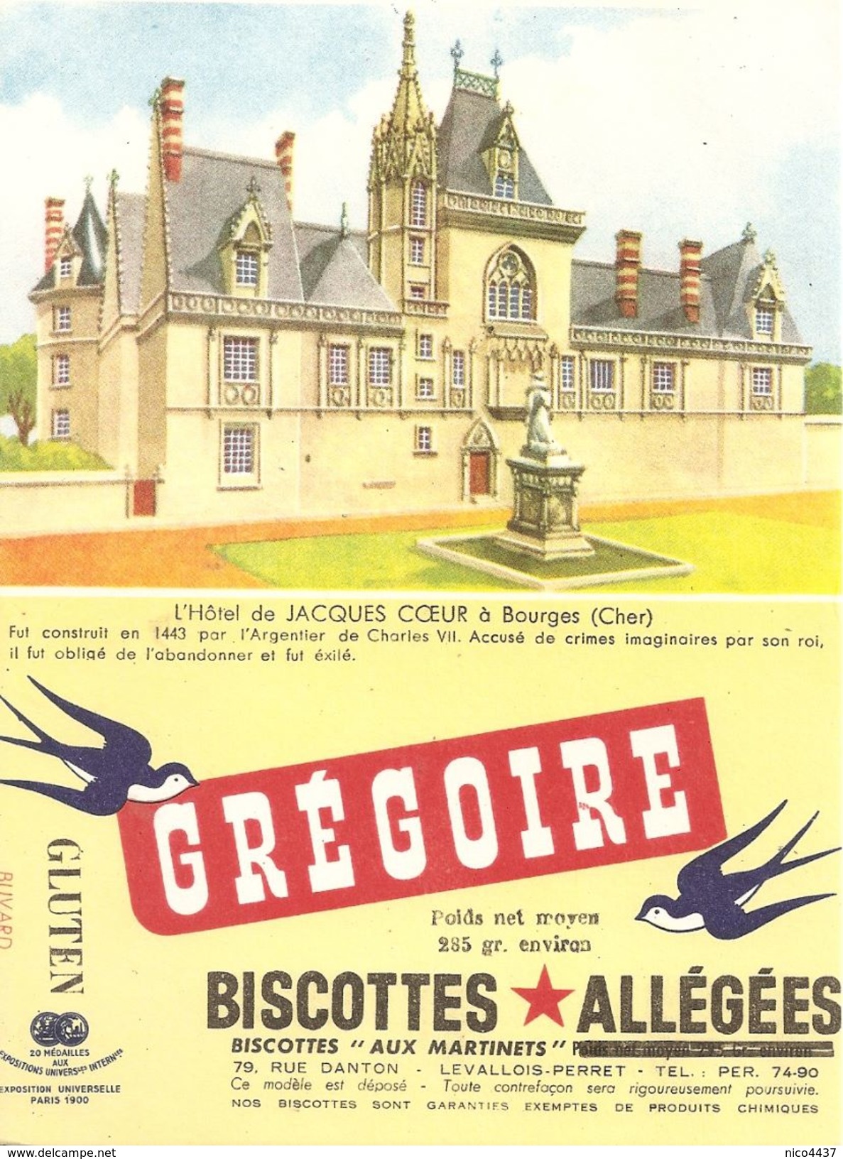 Buvard Biscottes Gregoire  Hotel De Jacques Coeur A Bourges - Biscottes