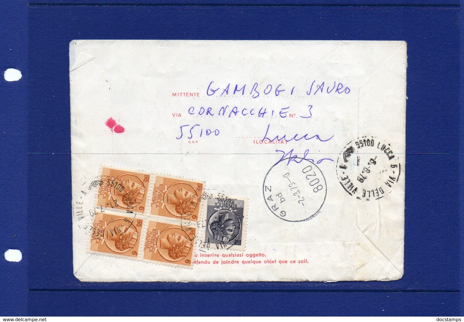 21-7-1979  Italia- Aerogramma Raccomandato Da Lucca Per L'Austria  RTS  (RETOUR TO SENDER LABEL) - Interi Postali