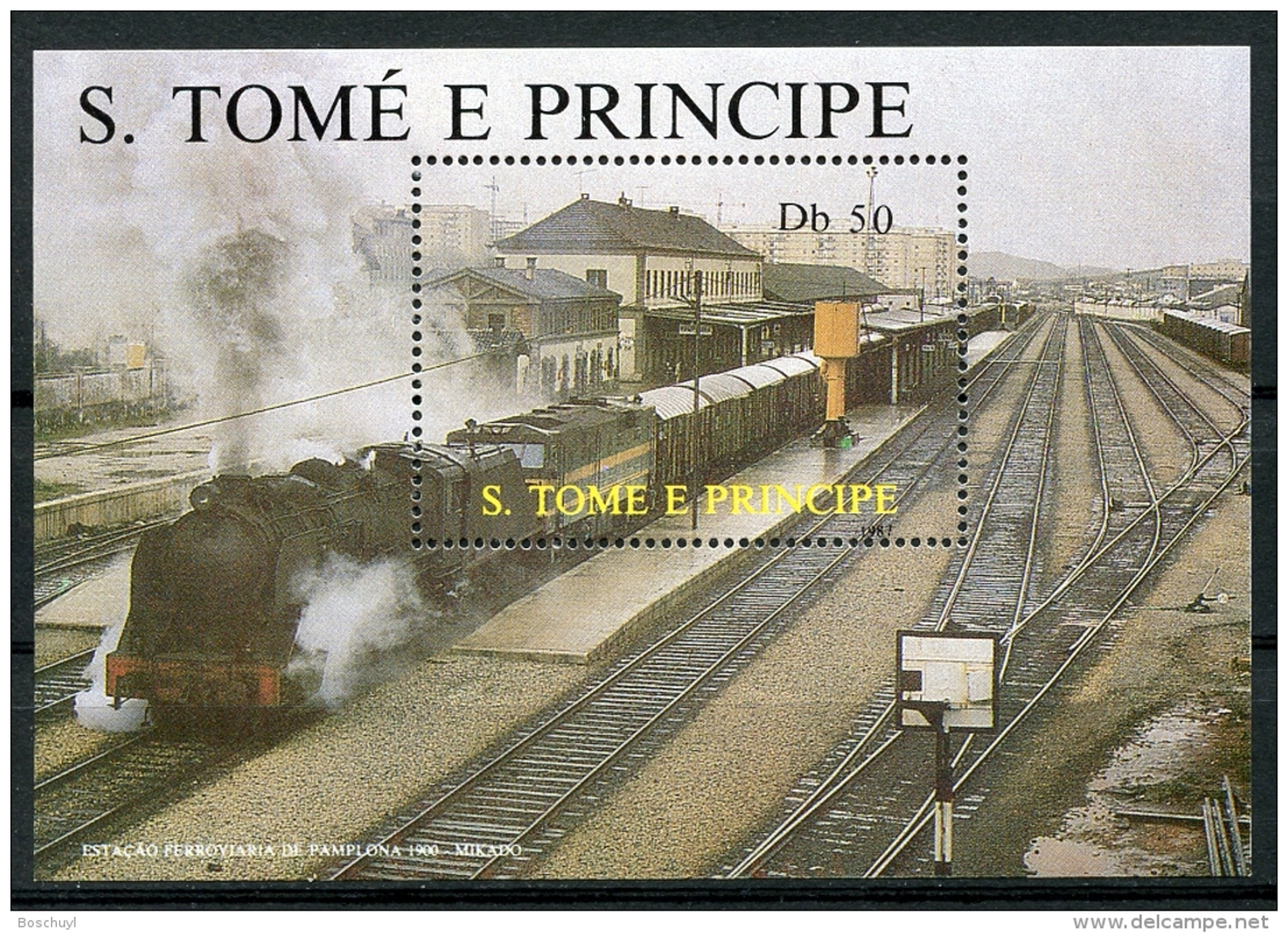 Sao Tome E Principe, 1987, Locomotives, Trains, Railroads, MNH, Michel Block 174 - Sao Tome Et Principe