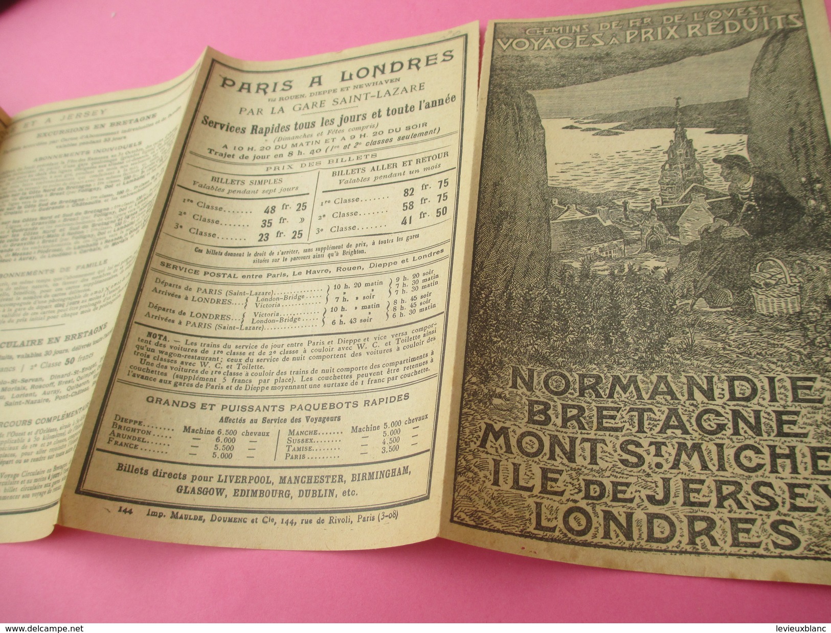 Dépliant/Chemins De Fer De L'Ouest/Voyages à Prix Réduits/Normandie-Bretagne-Mont St Michel-Jersey-Londres /1908   TRA41 - Chemin De Fer