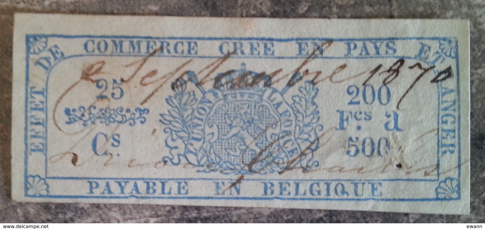 Belgique - Timbre Fiscal - Effet De Commerce Crée En Pays Etranger - 1870 - Postzegels