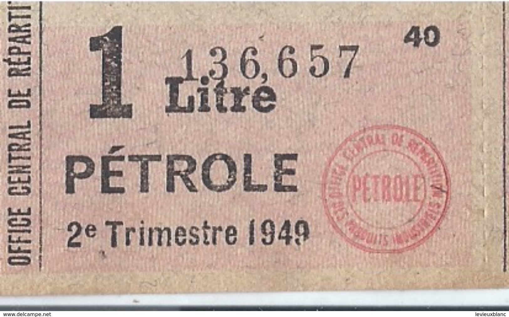 Libération/Tickets De Rationnement/3  Plaques De  Tickets/1 Litre Pétrole /1949         OL97 - Documents