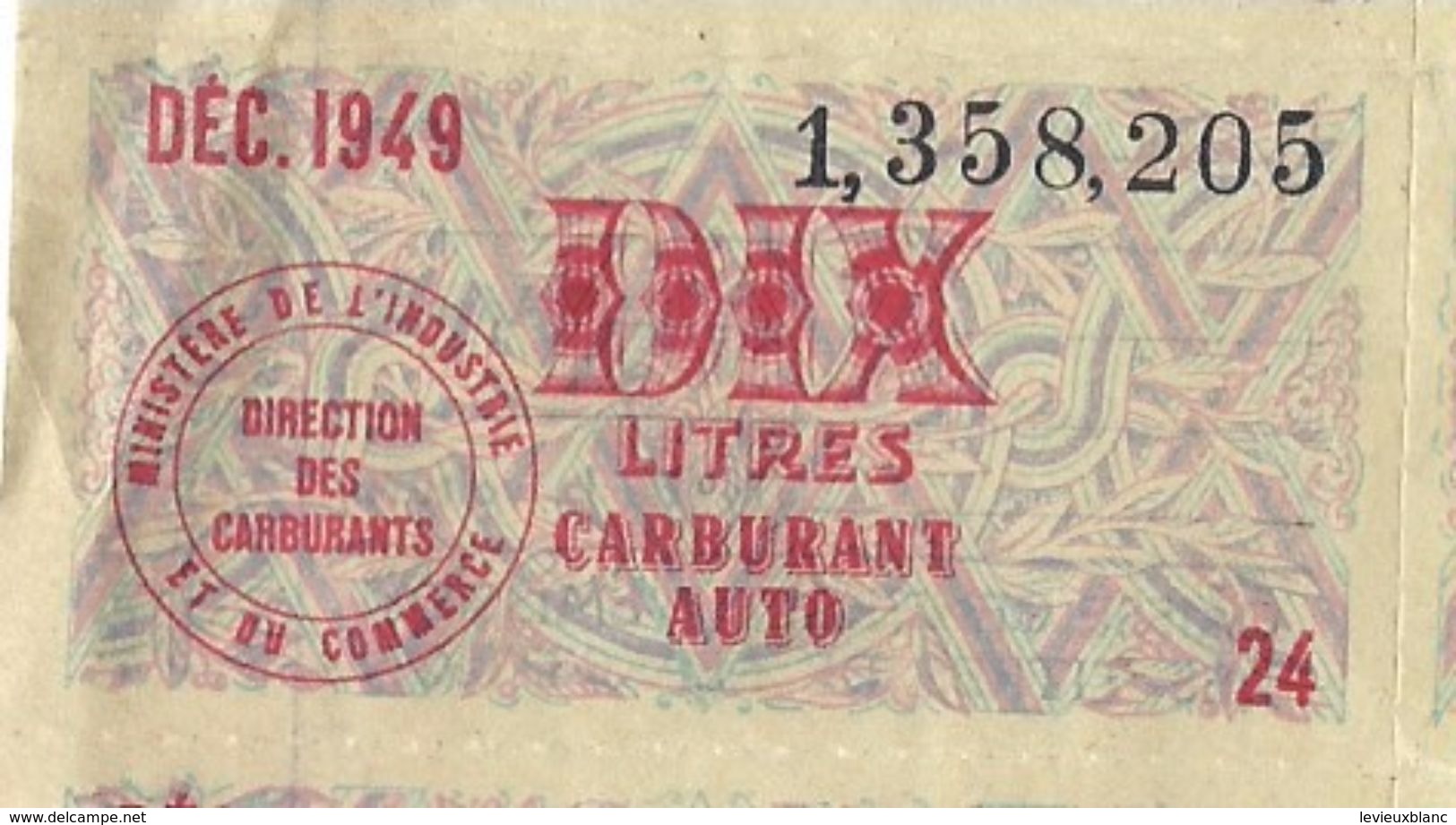 Libération/Tickets De Rationnement/1 Plaque De  Tickets/10 Litres Carburant Auto / Décembre 1949         OL98 - Documents