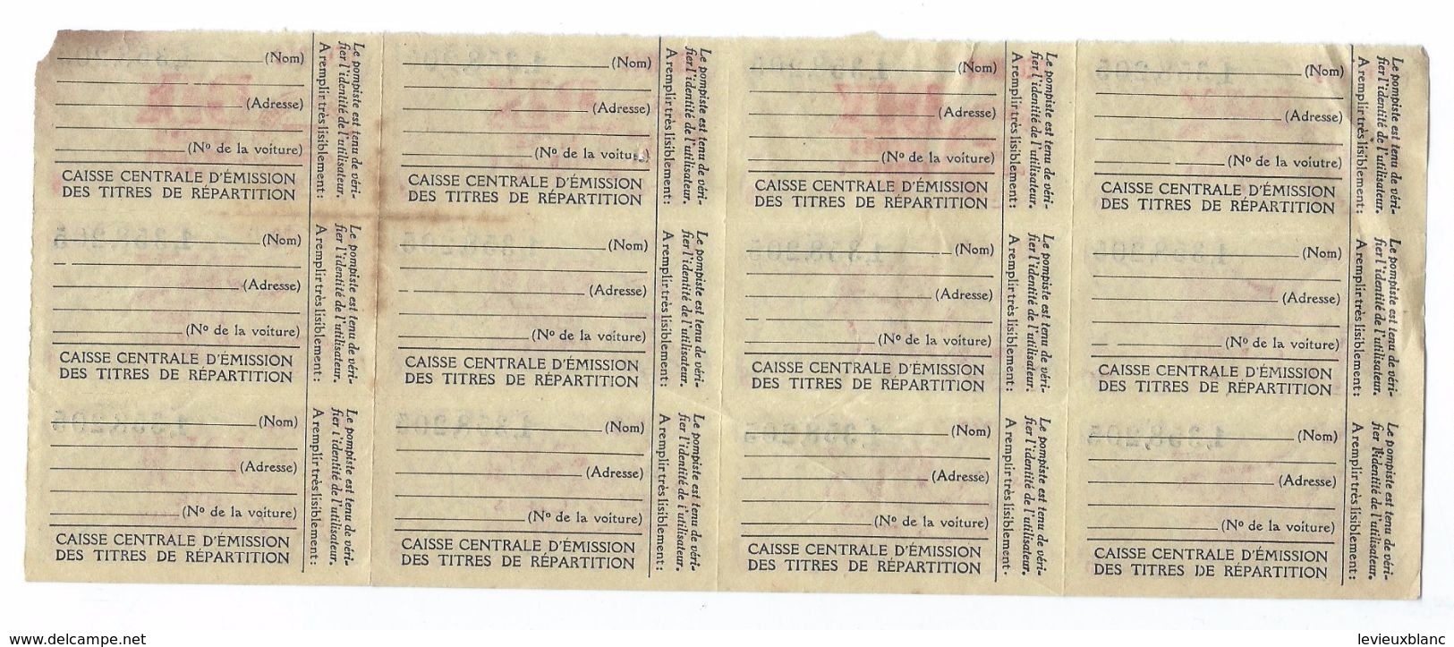 Libération/Tickets De Rationnement/1 Plaque De  Tickets/10 Litres Carburant Auto / Décembre 1949         OL98 - Documents