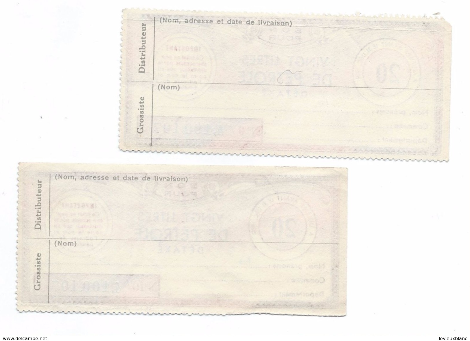 Libération/Tickets De Rationnement/2  Tickets/20 Litres De Pétrole Détaxé / Années 1950       OL101 - Documents