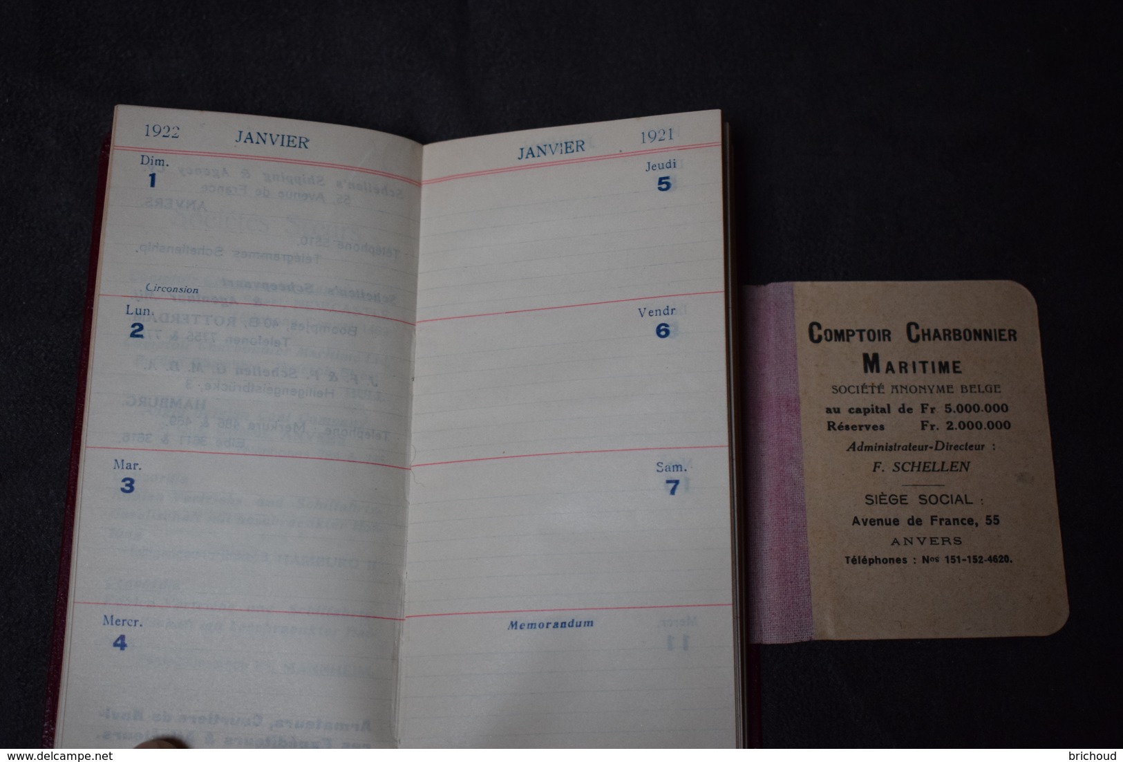 Agenda Poche 1922 Avec Défaut D'impression Janvier 1921 Comptoir Charbonnier Maritime Anvers Vierge Non Manuscrit - Petit Format : 1921-40